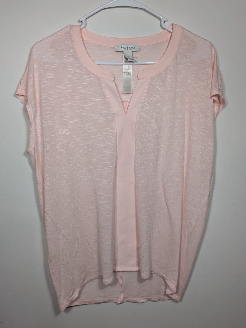 White House Black Market Light Pink Split Neck Slub Rayon Blouse Size S